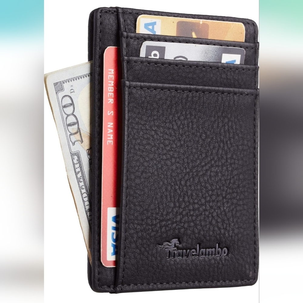 Slim Leather Card Holder Wallet for Men - Black